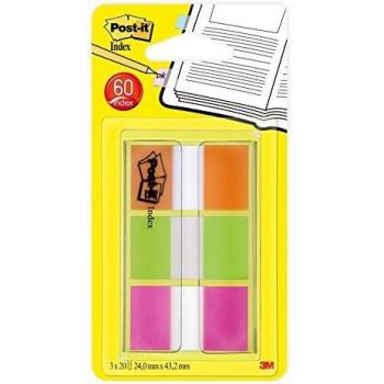Post-It 936429-3blister x 20 índices de colores, color verde, naranja y rosa
