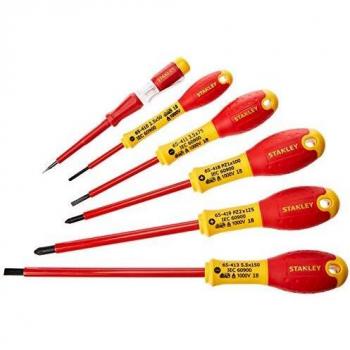 Stanley FatMax 0-65-443 - Juego de 6 destornilladores aislados 1000V, Hoja de acero, Protección de poliamida, Mango suave, Multicolor