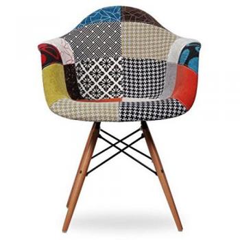 lo+demoda Wooden Arms Patchwork Edition - Silla, tela, 85.5 x 52 x 44.5 cm, color haya