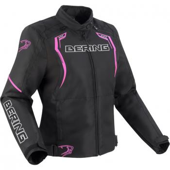 Chaqueta de Moto Bering Sweek Mujer Impermeable Textil Negro-Fúcsia