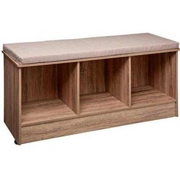 Banco Recibidor de Madera Natural con 3 Compartimentos y Funda, Medidas 49.5x105x34 cm