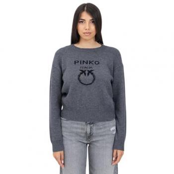 Pinko Women's Gray Wool Crew Neck Sweater Size L