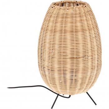Lámpara de mesa Lindby Oliana, ratán, Ø 23 cm, E27, marrón, hecha de madera e.o., tradicional, para salón y comedor (1 llama)