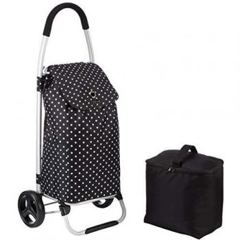 KitchenCraft Carrito de la Compra Plegable de Poliéster con Bolsa Térmica Extraíble y Decoración de Lunares, 45 x 33 x 100 cm, 15 kg – Negro