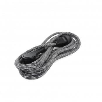 Cable alargador textil negro/blanco - con clavija plana negra - 5m