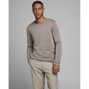 Jersey de hombre Jack & Jones en algodón BCI gris con cuello caja, Modelo Leo Color Beige