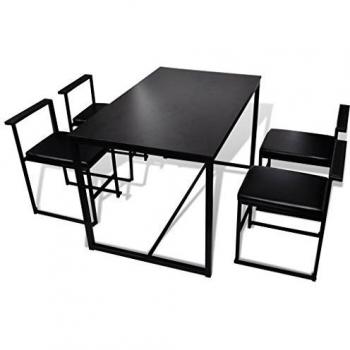 vidaXL Conjunto de Mesa de Comedor con Sillas 5 Piezas de MDF y Hierro Negro