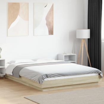 Cama Sonoma de Madera Multicapa con Luces LED 120x190 cm en Color Roble Marrón