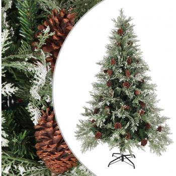 Árbol de Navidad Artificial con Piñas y Manzanas, Verde y Blanco, PVC y PE, 120 cm