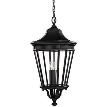 Lámpara colgante Cotswold grande, negra, 3 luces, E14 para exteriores