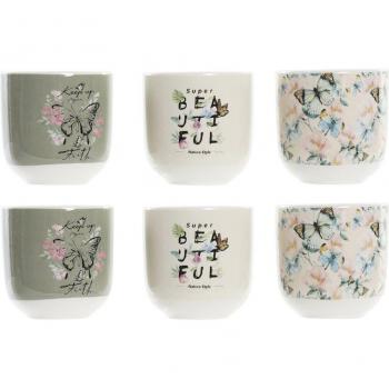 Juego de Tazas de Café Mariposas Porcelana Beige Rosa (120 ml)