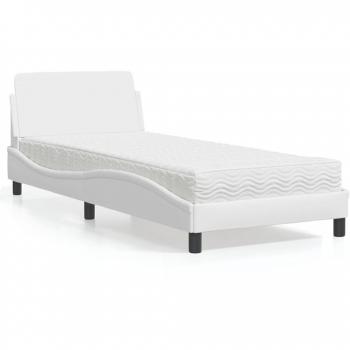 Cama con colchón de cuero sintético blanco 80x200 cm