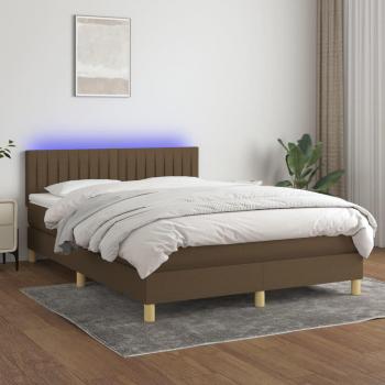 Colchón cama box spring suave con tela LED marrón oscuro 140x200 cm