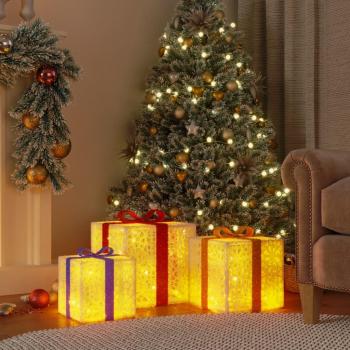vidaXL Cajas de Regalo Navidad Iluminadas 64 LEDs Luces 3 uds Cálido Color Blanco Multicolor