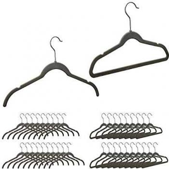 Pack de 40 Perchas Antideslizantes para Ropa con Gancho Giratorio, Terciopelo y Hierro, Color Gris