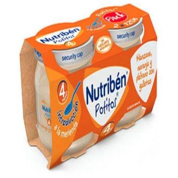 Nutribén Potito Inicio a la Merienda Manzana, Naranja y Plátano con Galleta, Pack de 2 x 120g