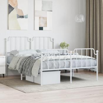 vidaXL Metal Bed Frame without Mattress with Footboard White 150x200cm
