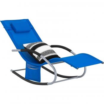 Tumbona Mecedora SoBuy con Almohada y Bolsillo Lateral, Estructura de Hierro, Malla Transpirable Teslin, Cómoda, Soporta hasta 150 kg, Color Azul, 63 x