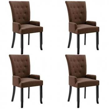 vidaXL Brown Fabric Dining Chairs with Armrests - Set of 4