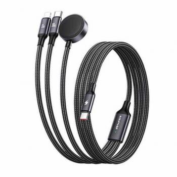 Cable Awei W23 3 en 1 USB-C/Lightning/Reloj 100W/10W/2.5W Negro (1.20 m, USB 3.2 Gen 1)