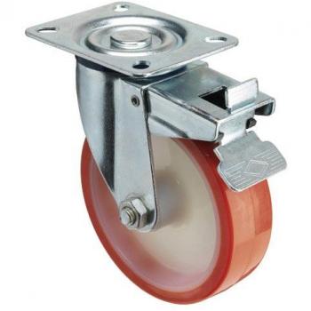 Rueda Industrial Poliuretano Placa con freno 125 mm.