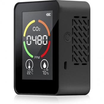 Monitor de calidad de aire para interior con detección de CO2, alarma sonora y visual. Termómetro, TVOC e higrómetro