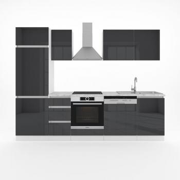 Mueble de Cocina Optima 270 cm Antracita Alto Brillo Sin Encimera Sin Tirador con Tira LED