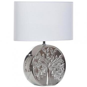 Lámpara de mesa Kherlen de cerámica plateada 49 cm con patrón de árbol y pantalla blanca, estilo glamuroso