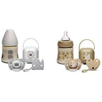 Suavinex Sets - Biberón para chupete con corona o cisne, color blanco o beige