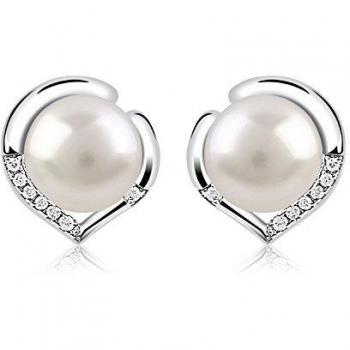 B.Catcher Pendientes Perlas Mujer Plata de Ley 925 ''El Lenguaje del corazón'' con Para Regalo Originales