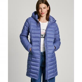 Pepe Jeans - Plumífero largo de mujer acolchado con capucha desmontable, color azul oscuro, talla XS