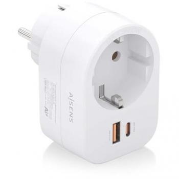 Enchufe Multifuncional Aisens ASPS-1A1C06-W con 1 Toma de Corriente, 1 USB Tipo-C PD y 1 USB-A, Carga Rápida, Blanco