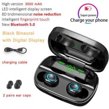 Auriculares Inalámbricos Bluetooth 5.0 con Control Táctil, Estéreo 9D, Estuche de Carga de 3500mAh y Pantalla LED, Compatibles con Todos los Smartphones