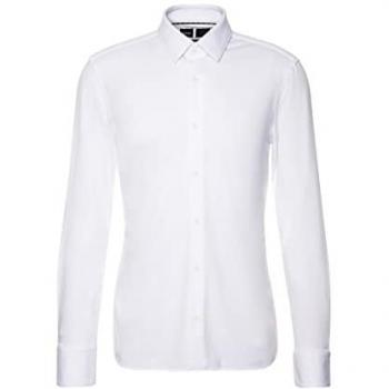 BOSS Slim Fit Stretch Long Sleeve White Dress Shirt for Men Size 42