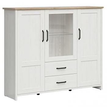 Vitrina Baja Aksel Blanca y Madera con 3 Puertas y 2 Cajones