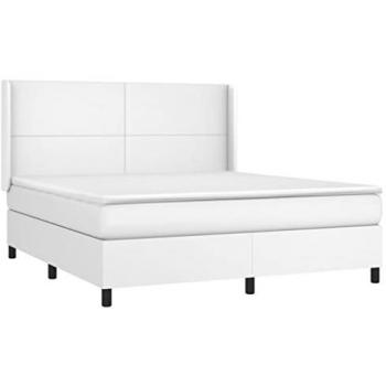 Cama box spring colchón y LED cuero sintético blanco 160x200 cm