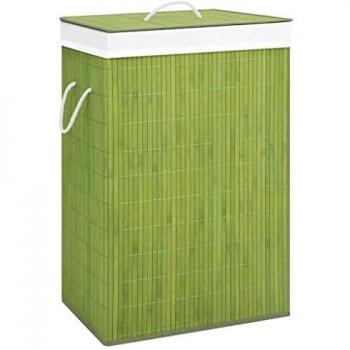 Cesto de la ropa sucia de bambú verde 72 L con 2 secciones, cesto portátil y plegable para colada, ideal para salón o baño