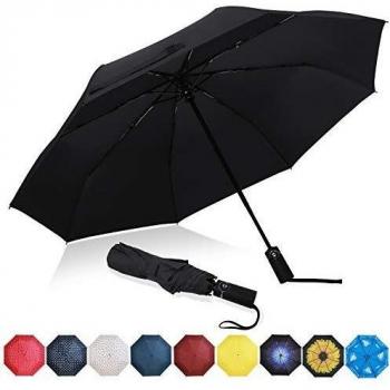 Paraguas Plegable Automático Impermeable, Paraguas de Viaje Compacto a Prueba de Viento, Folding Umbrella, Recubrimiento de Teflón, Dosel Reforzado, Mango Ergonómico, Negro