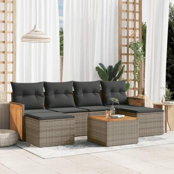 7-Piece Grey Poly Rattan Garden Sofa Set with Cushions