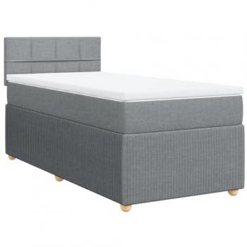 Cama box spring con colchón de muelles tela gris claro 90x190 cm
