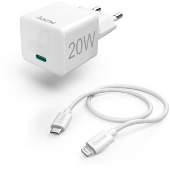 Cargador Rápido Hama 20W con Cable Lightning de 1m, Blanco, Power Delivery (PD)