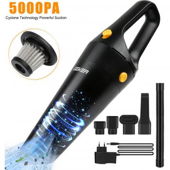 GEKER Aspiradora de Mano sin Cable para Coche Recargable 5000PA 14.8V Carga Rápida Adsorción Aspiradora Ligera con Filtro de Acero Inoxidable, Batería de 2500mAh, 3 Boquillas para Pelos, Cocina