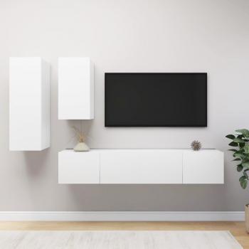 Set de muebles de salón TV 4 piezas madera ingeniería blanca 80 x 30 x 30 cm