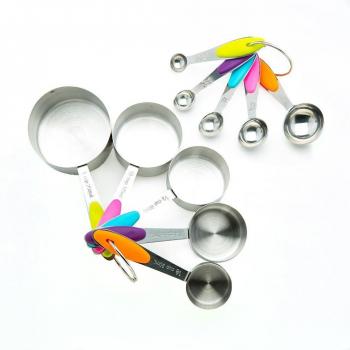 Idvor Medición de tazas y cucharas 10 piezas apilables de acero inoxidable con mango de silicona para medir ingredientes secos y líquidos para la cocina Artesanía de cocción de hornear