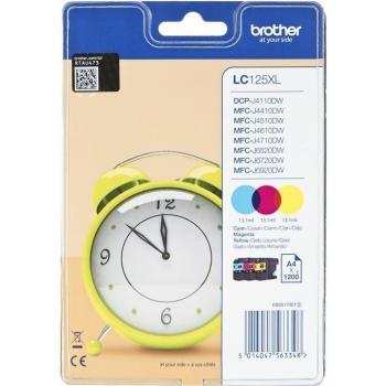 Brother LC125XL High Yield CMY Ink Cartridge Multipack (LC125XLRBWBP)