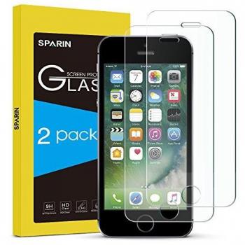 [2-Pack] Protector de Pantalla iPhone SE,SPARIN® Protector Cristal Templado para iPhone SE/5/5s/5c,Vidrio Templado con [Alta Dureza][Alta Transparencia][Sin Burbujas][Garantía de por vida]