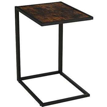Mesa Auxiliar en Forma de C Rustico-Brown para Portátil y Salón, Estructura de Metal y MDF, 40,6 x 50,8 x 64,2 cm