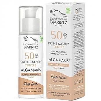 Algamaris Crema Solar Teñido SPF50 50ml - Crema Solar Colorada para el Rostro SPF 50 - Color Marfil Bio