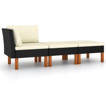 3-Piece Garden Lounge Set - Synthetic Rattan and Solid Eucalyptus Wood