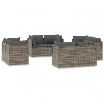 8-Piece Grey Poly Rattan Garden Corner Sofa Set 57x57x56 cm